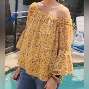 Skies are Blue Off Shoulder Boho Bell Sleeve Top